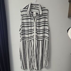 Cato Black and White Long Striped Button Down Shirt